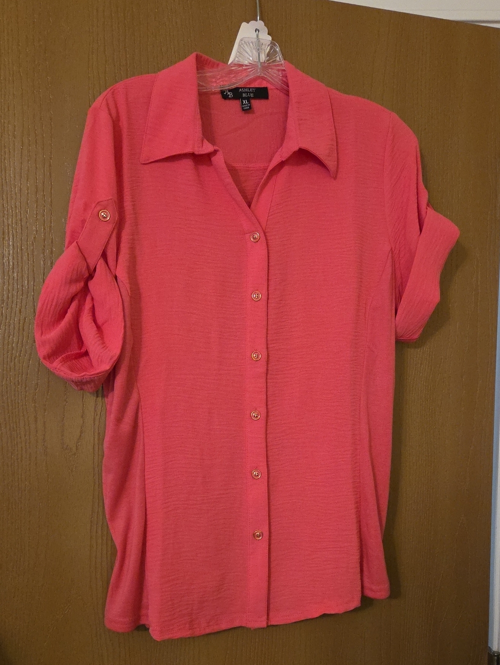 Ashley Blue NWT Pink Button-Down Roll Sleeve Shirt